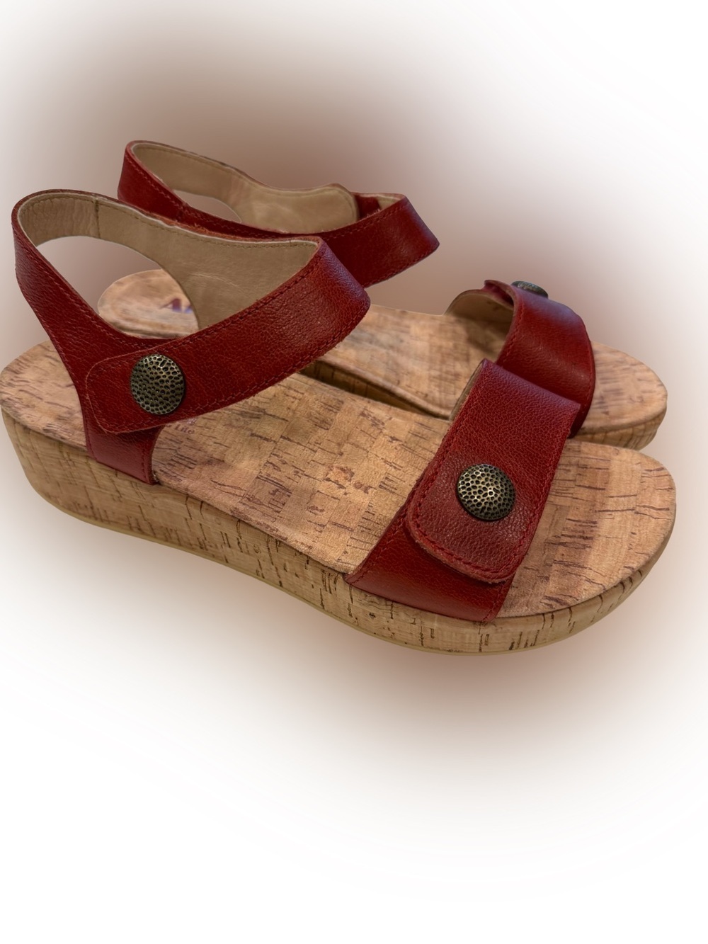 Alegria By PG Lite Marta Wedge Sandals In  Garnet Cork Soles Sz 6/6.5 NEW